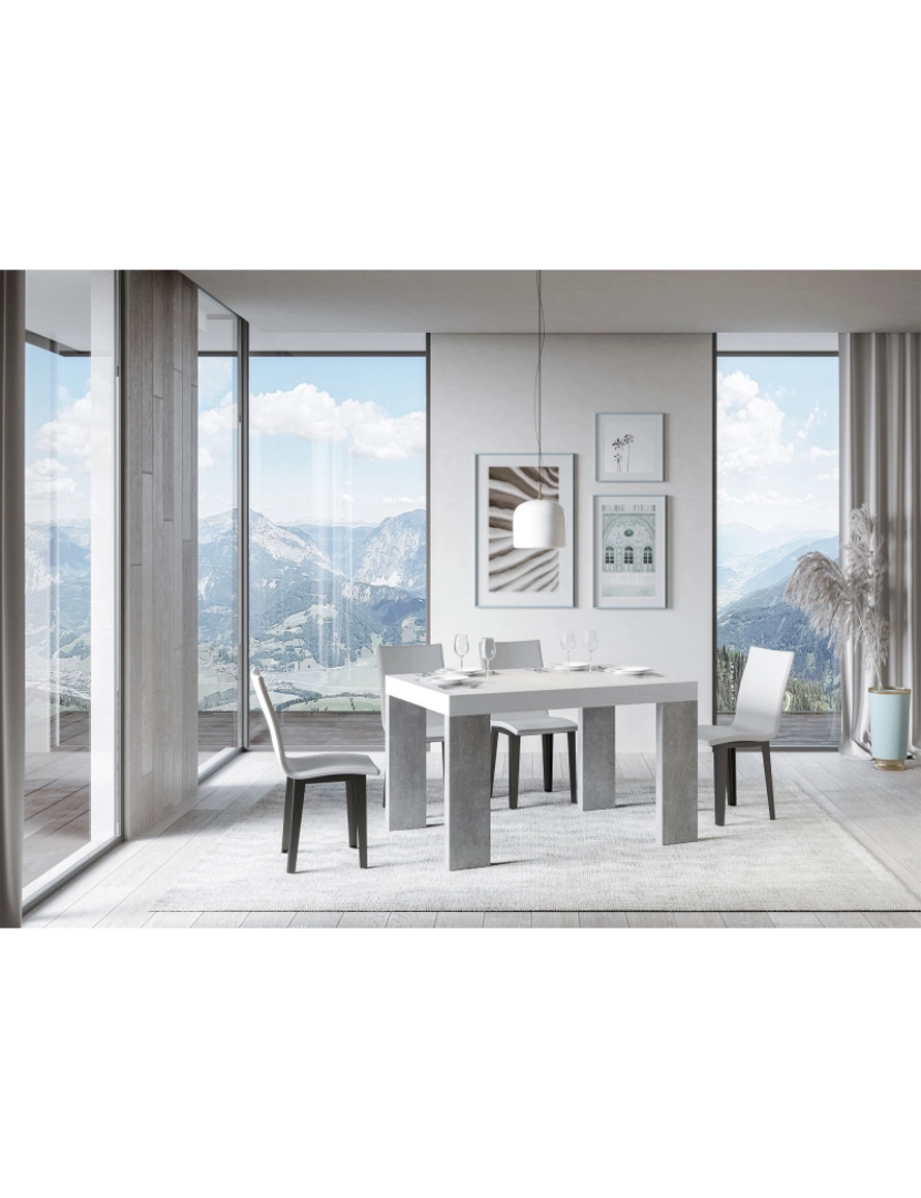 imagem de Mesa de jantar extensível 90x130/390 cm Roxell Mix plano Cinza Branca - pernas Cimento2