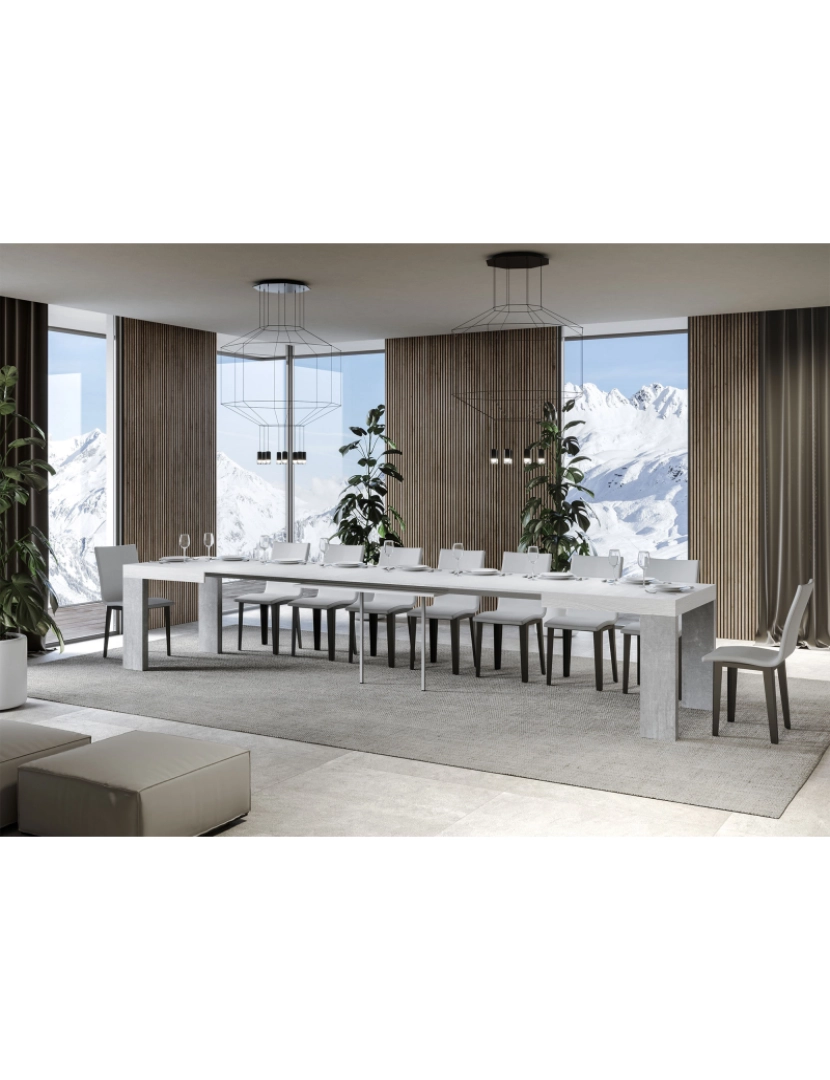 imagem de Mesa de jantar extensível 90x130/390 cm Roxell Mix plano Cinza Branca - pernas Cimento4