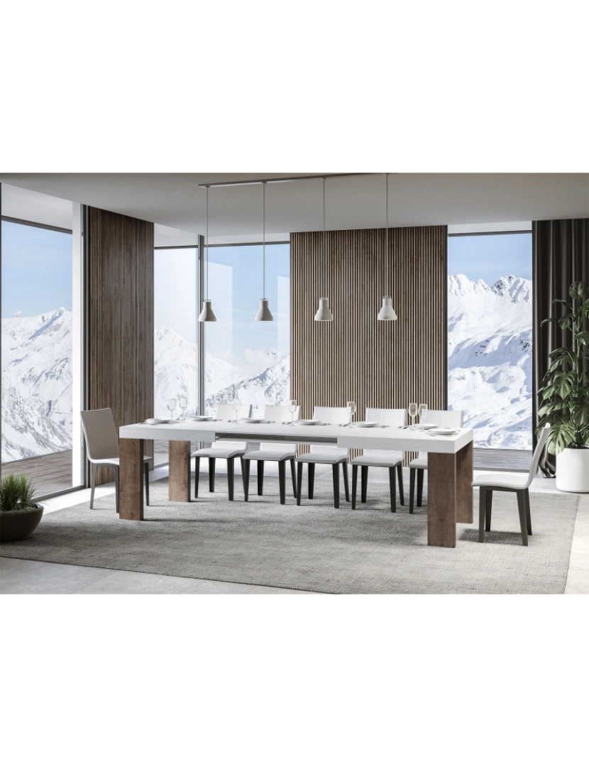 imagem de Mesa de jantar extensível 90x160/420 cm Roxell Mix plano Cinza Branca - pernas Nogueira3
