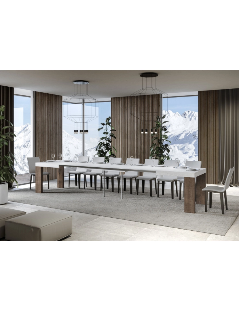 imagem de Mesa de jantar extensível 90x160/420 cm Roxell Mix plano Cinza Branca - pernas Nogueira4
