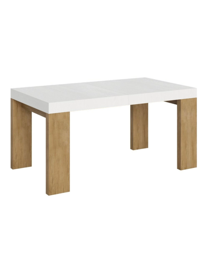 imagem de Mesa de jantar extensível 90x160/420 cm Roxell Mix plano Cinza Branca - pernas Carvalho Natural1