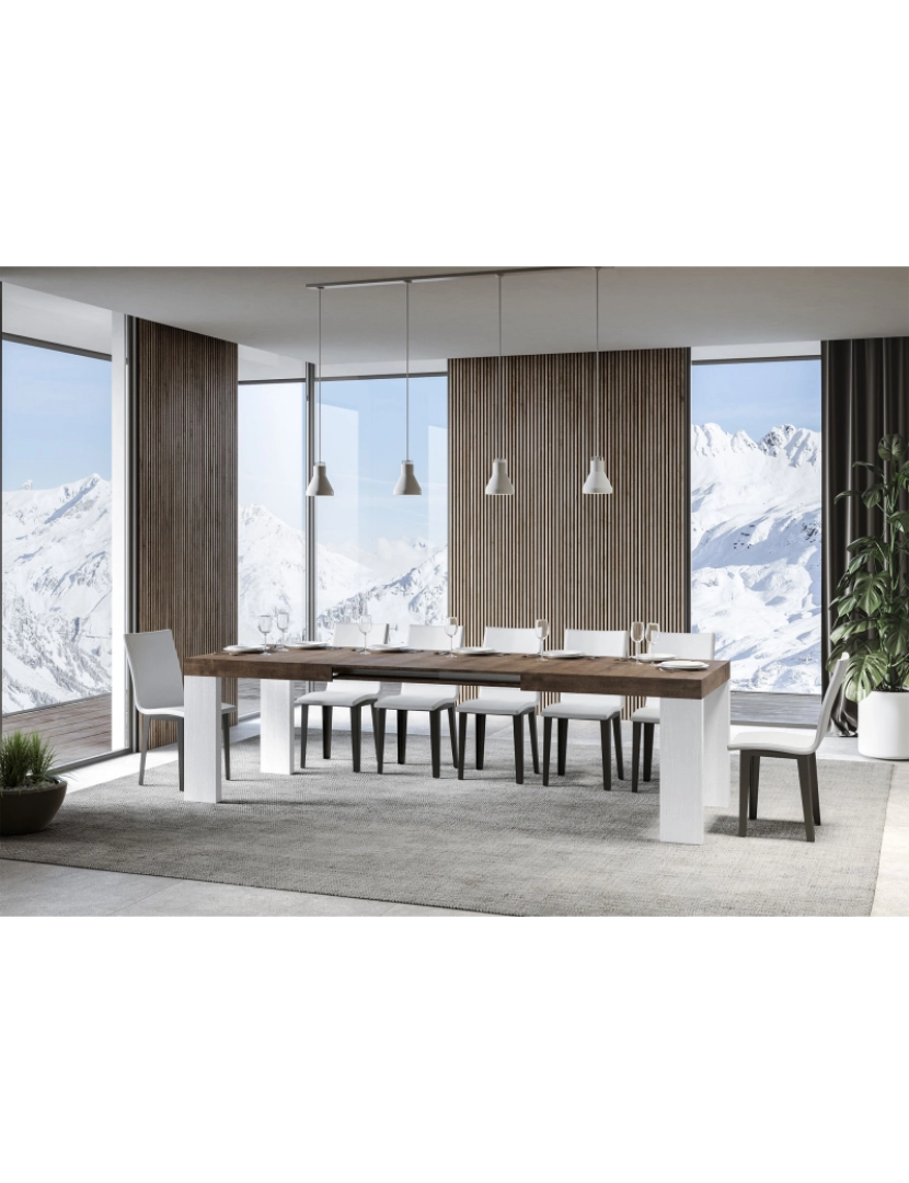 imagem de Mesa de jantar extensível 90x160/420 cm Roxell Mix plano Nogueira - pernas Cinza Branca3
