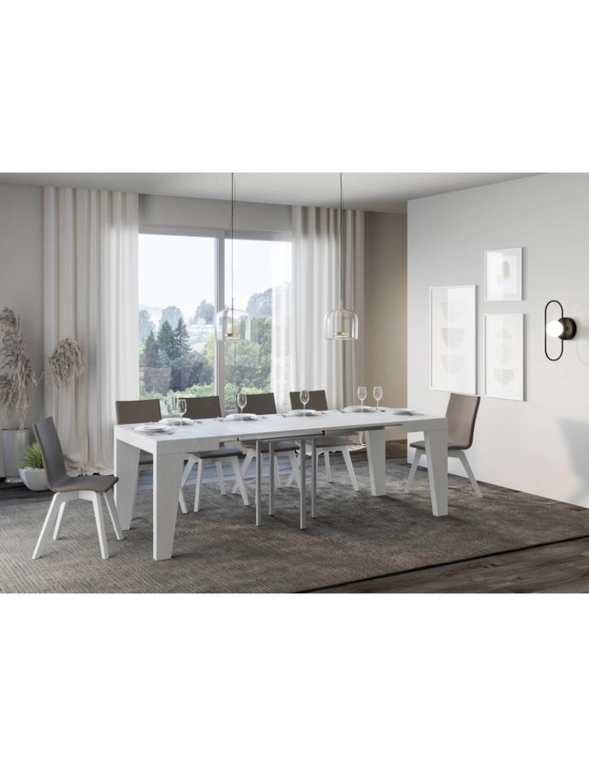 imagem de Mesa de jantar extensível 90x90/246 cm Naxy Cinza Branca3