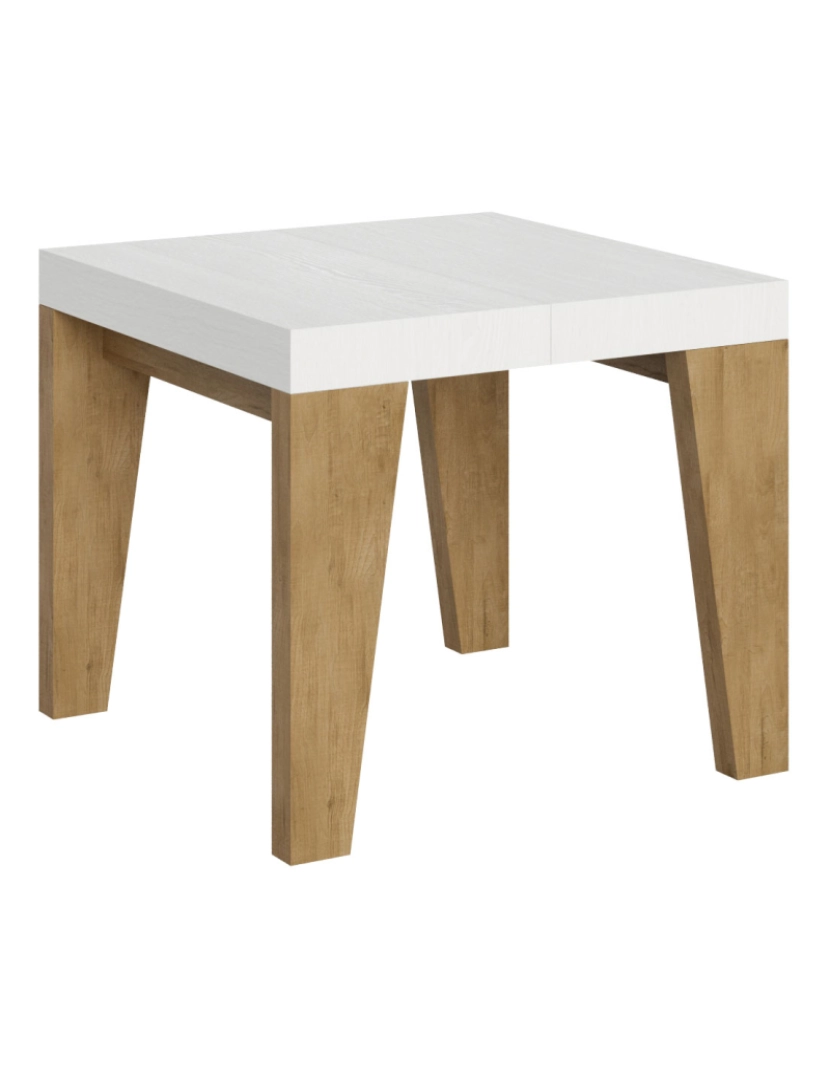 Itamoby - Mesa de jantar extensível 90x90/246 cm Naxy Mix plano Cinza Branca - pernas Carvalho Natural