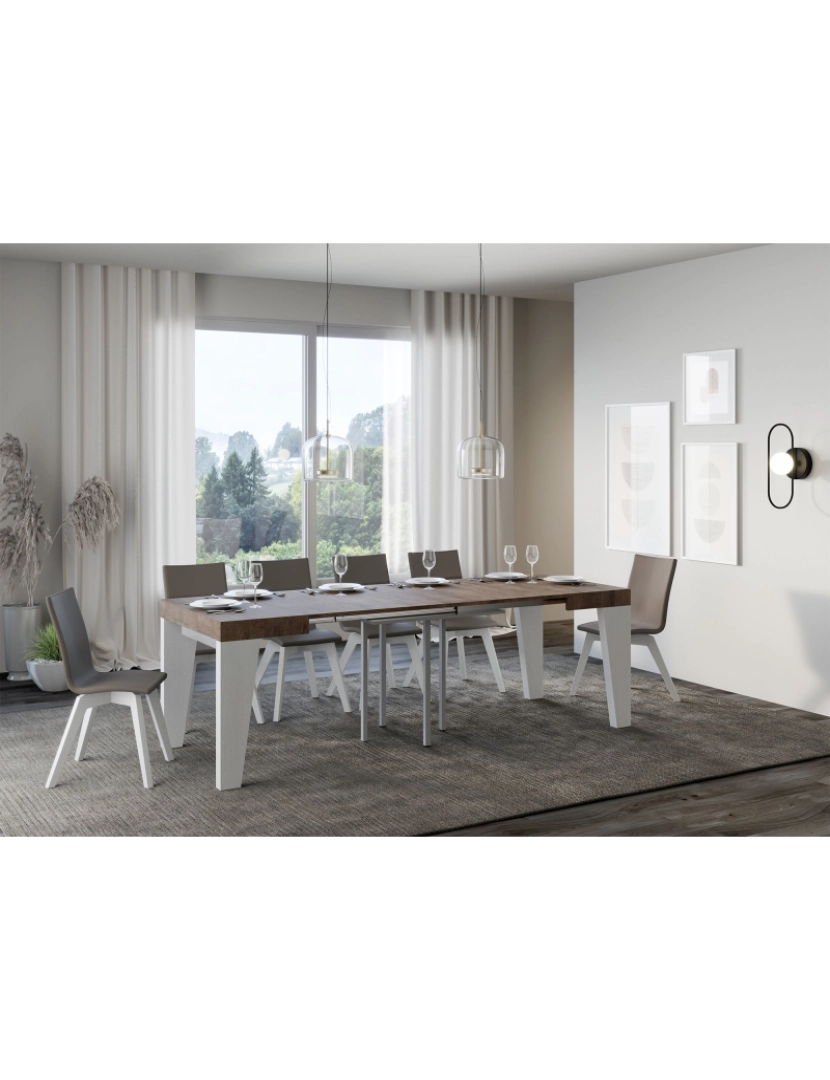 imagem de Mesa de jantar extensível 90x90/246 cm Naxy Mix plano Nogueira - pernas Cinza Branca3