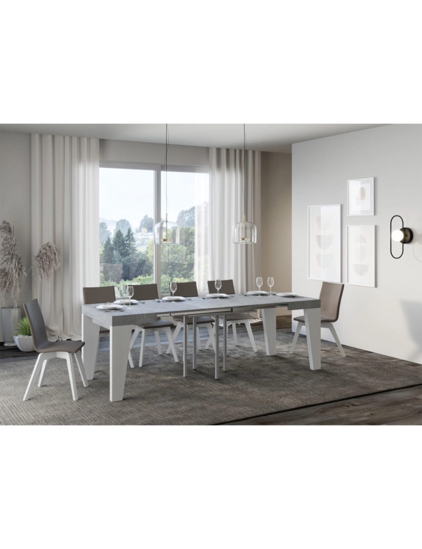 imagem de Mesa de jantar extensível 90x90/246 cm Naxy Mix plano Cimento - pernas Cinza Branca3