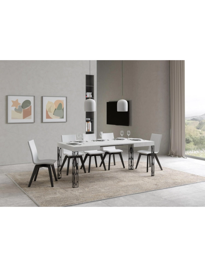 imagem de Mesa de jantar extensível 80x120/204 cm Ghibli Cinza Branca quadro Antracite3