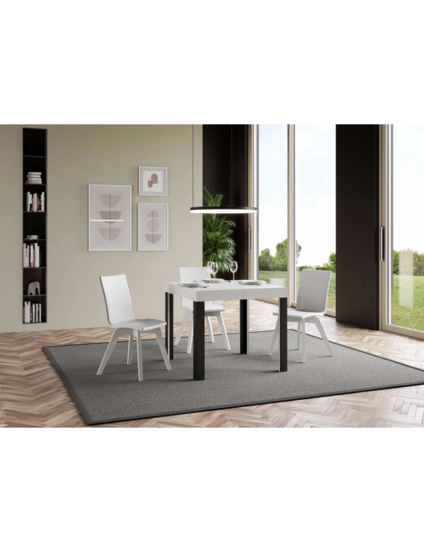 imagem de Mesa de jantar extensível 90x90/246 cm Linea Cinza Branca quadro Antracite2