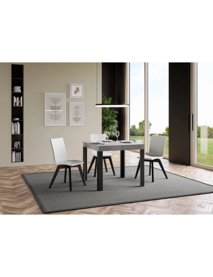 imagem de Mesa de jantar extensível 90x90/246 cm Linea Cimento quadro Antracite2