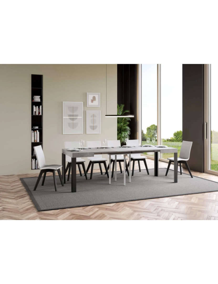 imagem de Mesa de jantar extensível 90x90/246 cm Linea Cimento quadro Antracite3