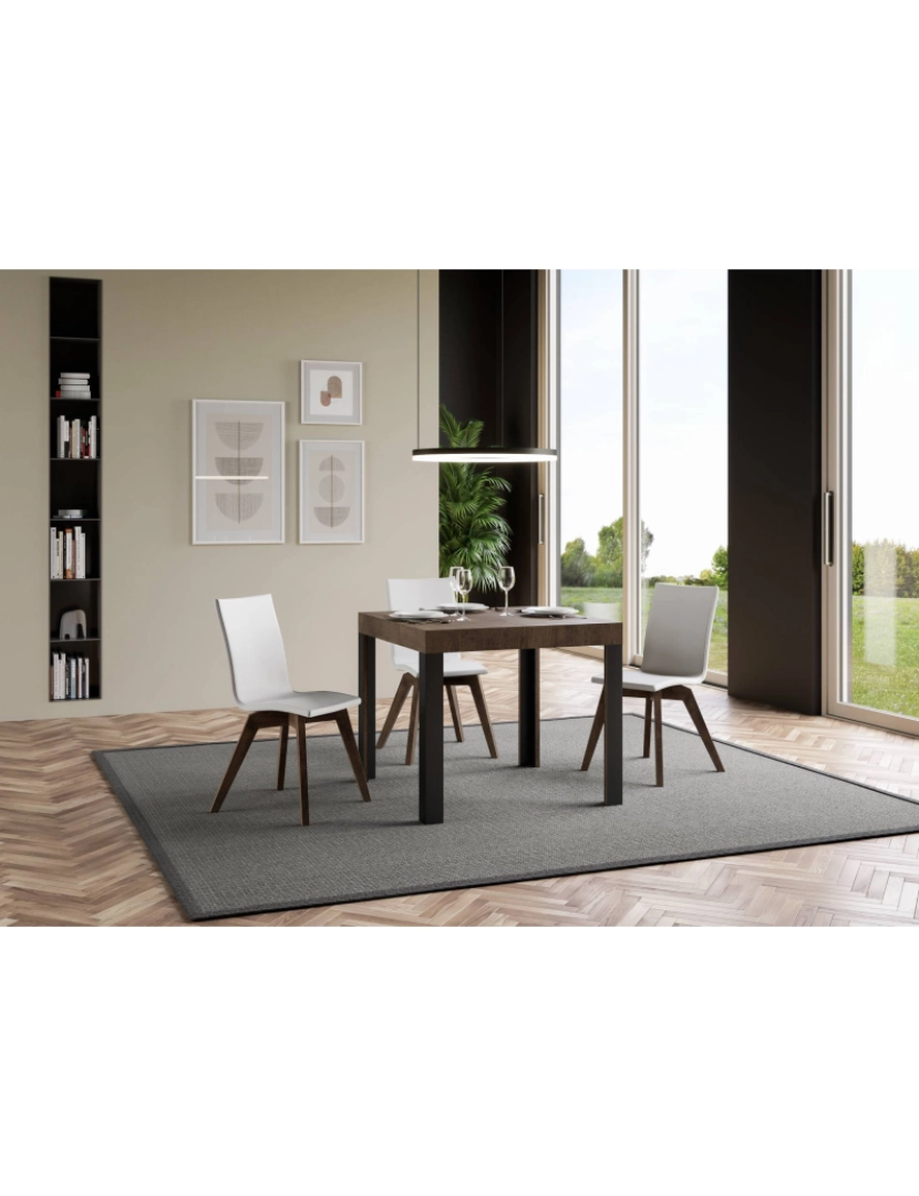 imagem de Mesa de jantar extensível 90x90/246 cm Linea Nogueira quadro Antracite2