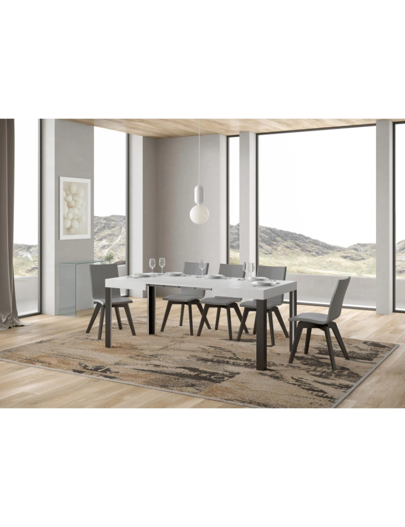 imagem de Mesa de jantar extensível 70x110/194 cm Linea Cinza Branca quadro Antracite3