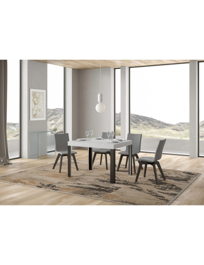 imagem de Mesa de jantar extensível 80x120/204 cm Linea Cinza Branca quadro Antracite2