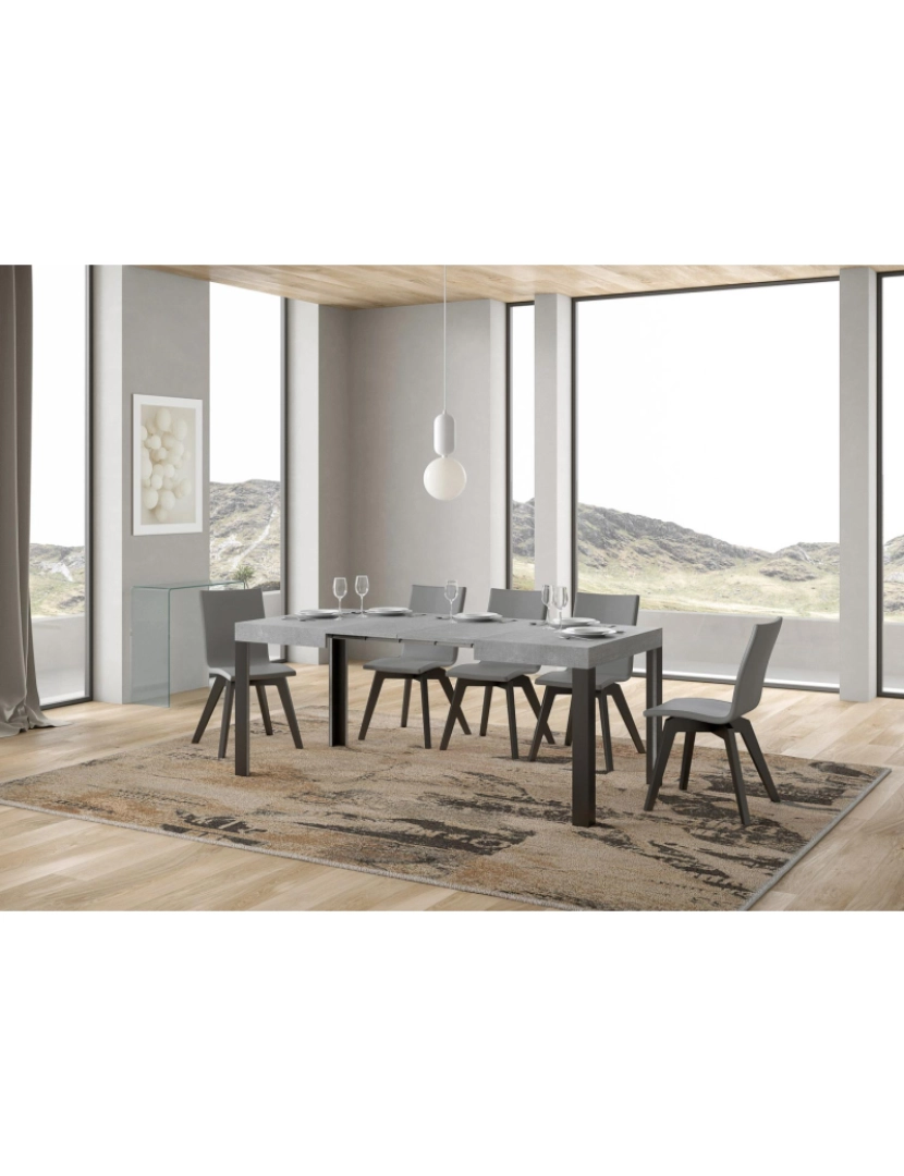 imagem de Mesa de jantar extensível 80x120/204 cm Linea Cimento quadro Antracite3