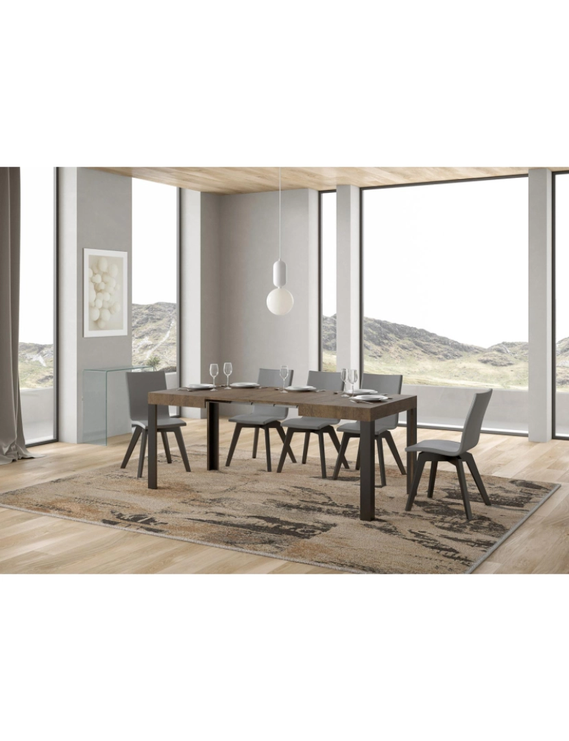 imagem de Mesa de jantar extensível 80x120/204 cm Linea Nogueira quadro Antracite3