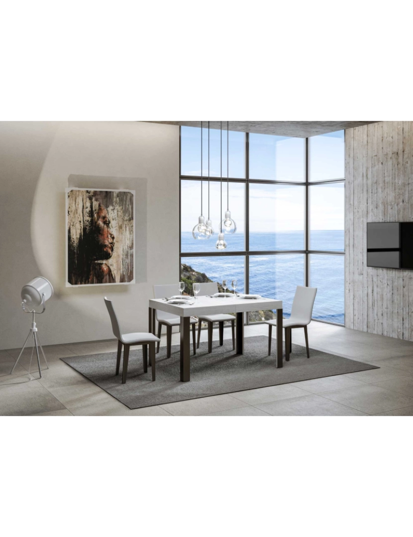 imagem de Mesa de jantar extensível 90x120/224 cm Linea Cinza Branca quadro Antracite2