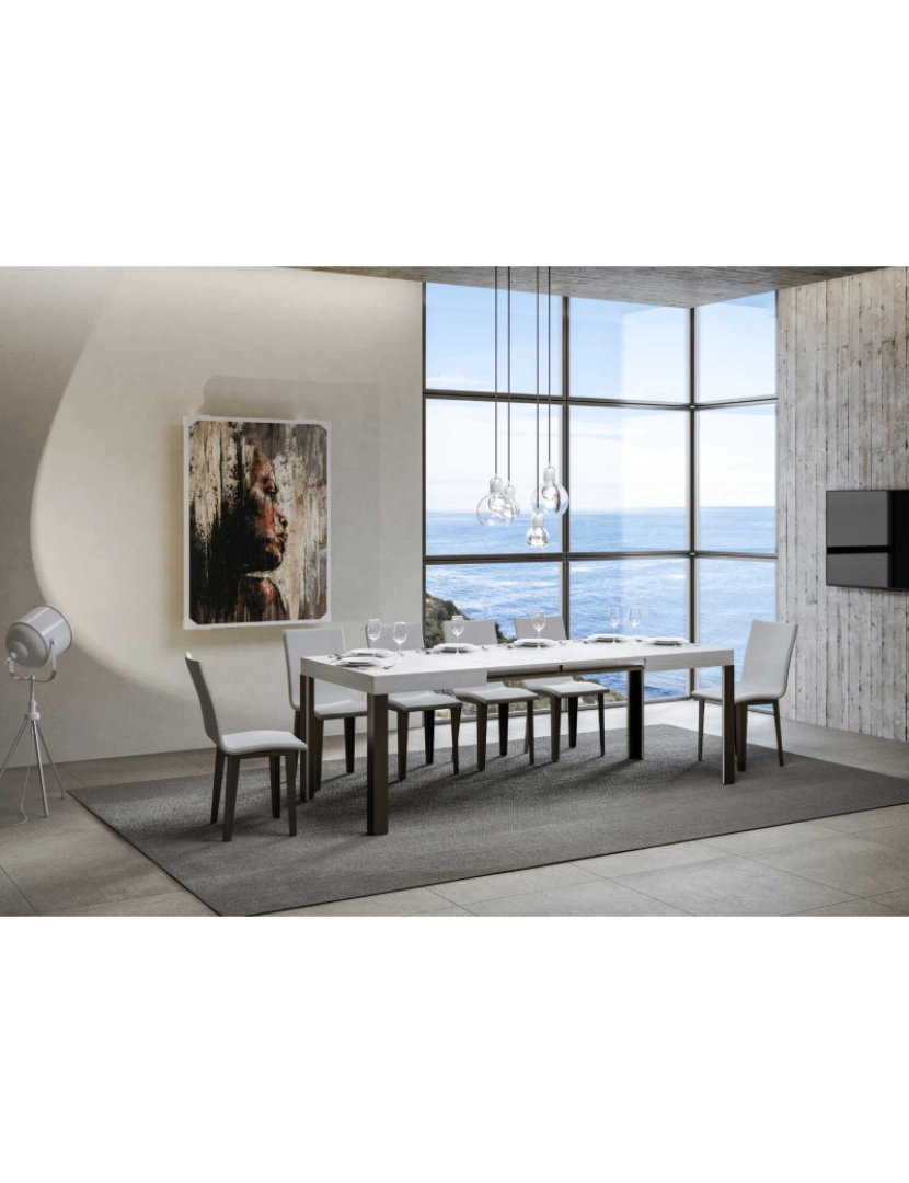 imagem de Mesa de jantar extensível 90x120/224 cm Linea Cinza Branca quadro Antracite3