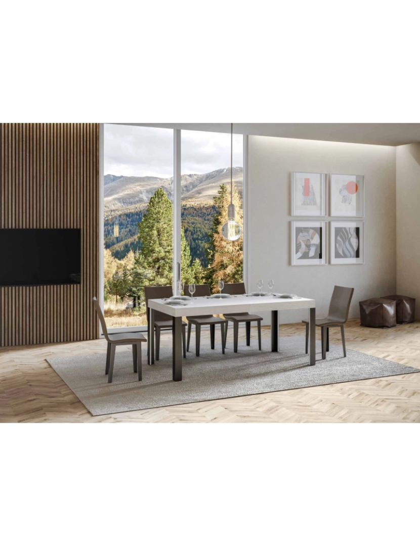 imagem de Mesa de jantar extensível 90x160/264 cm Linea Cinza Branca quadro Antracite2