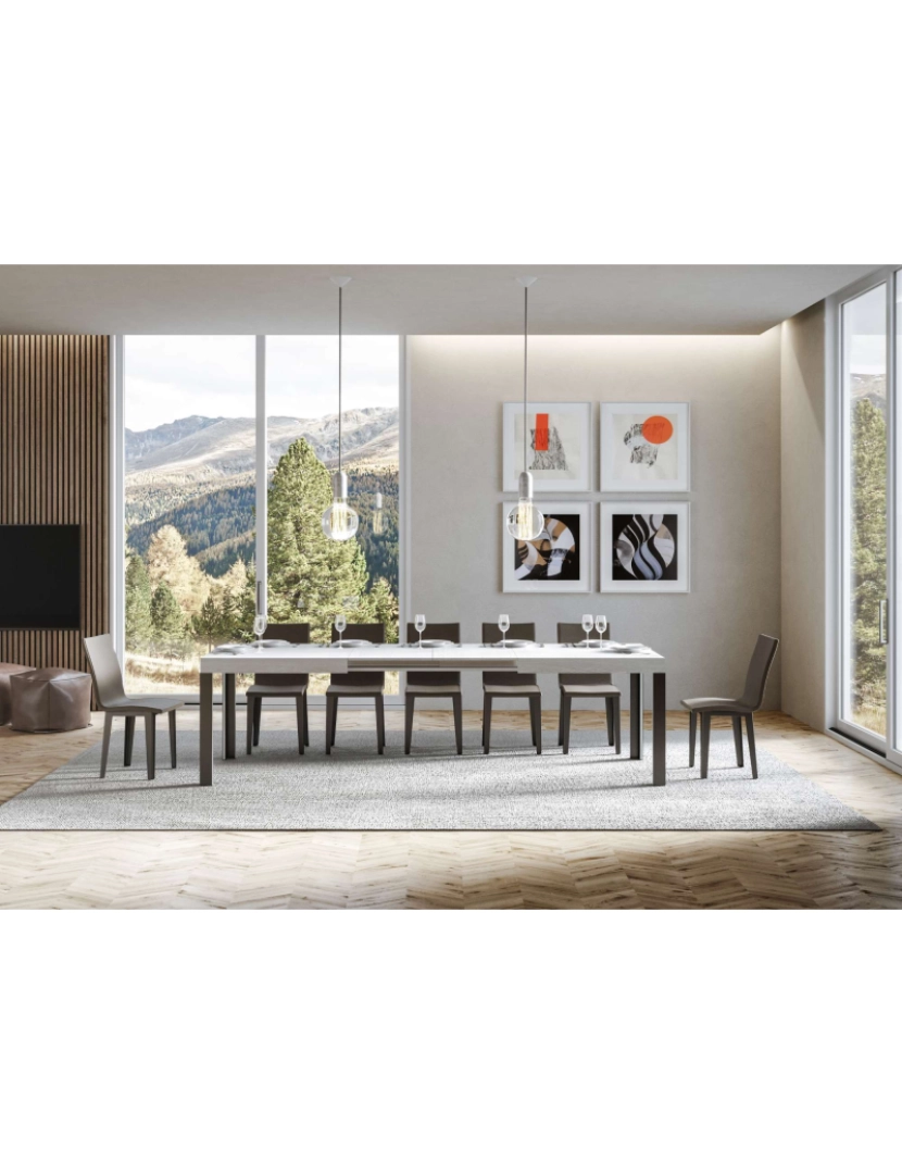 imagem de Mesa de jantar extensível 90x160/264 cm Linea Cinza Branca quadro Antracite3