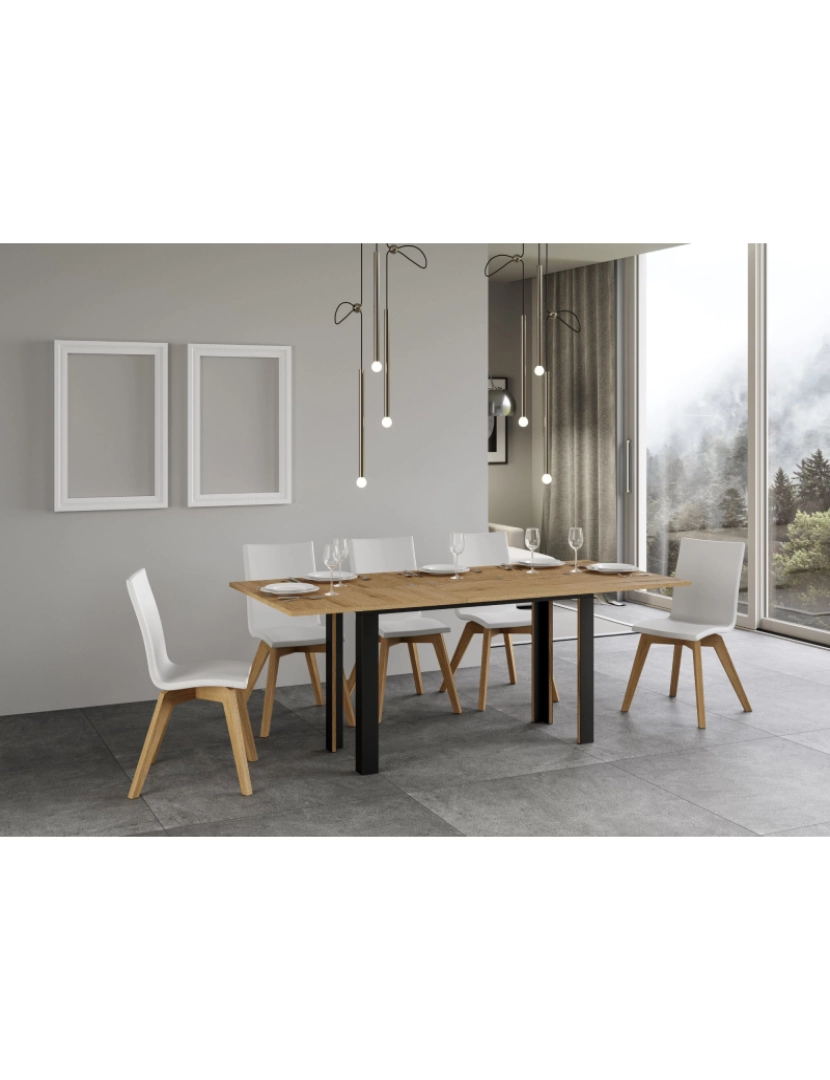 imagem de Mesa de jantar extensível tipo livro 120/200x45/90 cm Linea Double Carvalho Natural quadro Antracite4