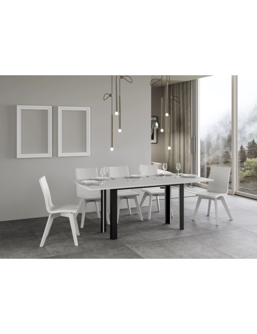 imagem de Mesa de jantar extensível tipo livro 120/200x45/90 cm Linea Double Cinza Branca quadro Antracite4