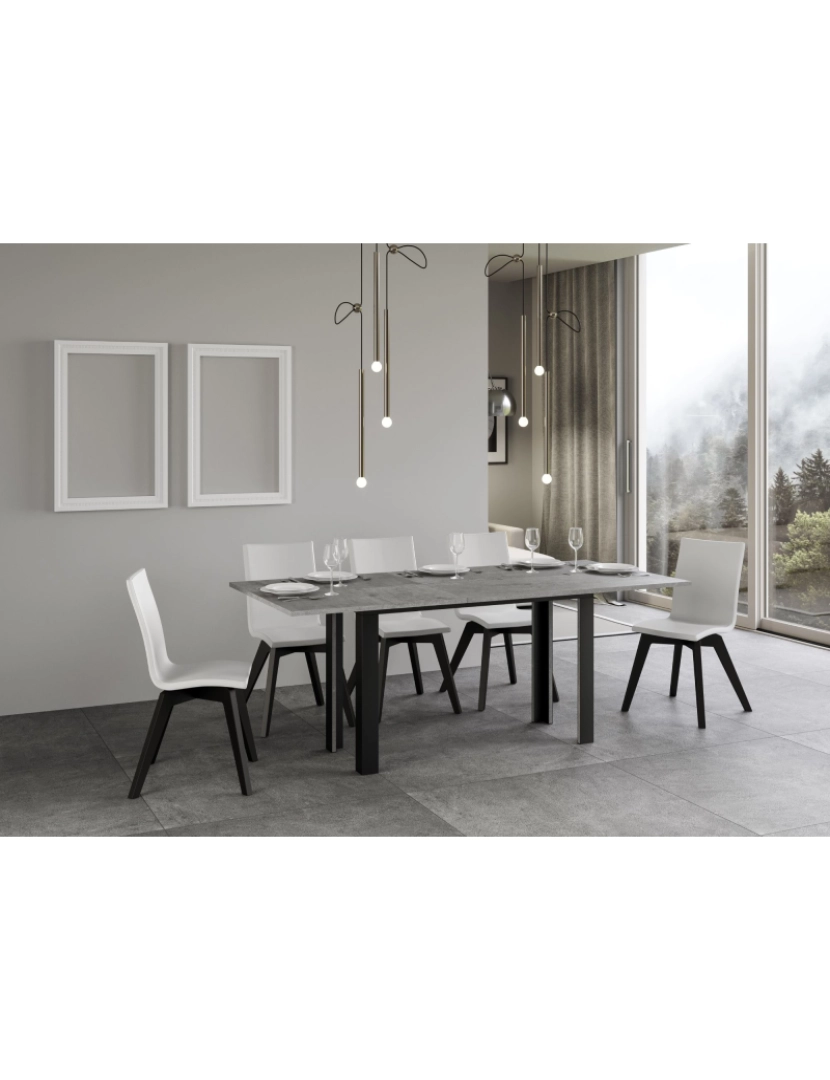 imagem de Mesa de jantar extensível tipo livro 120/200x45/90 cm Linea Double Cimento quadro Antracite4