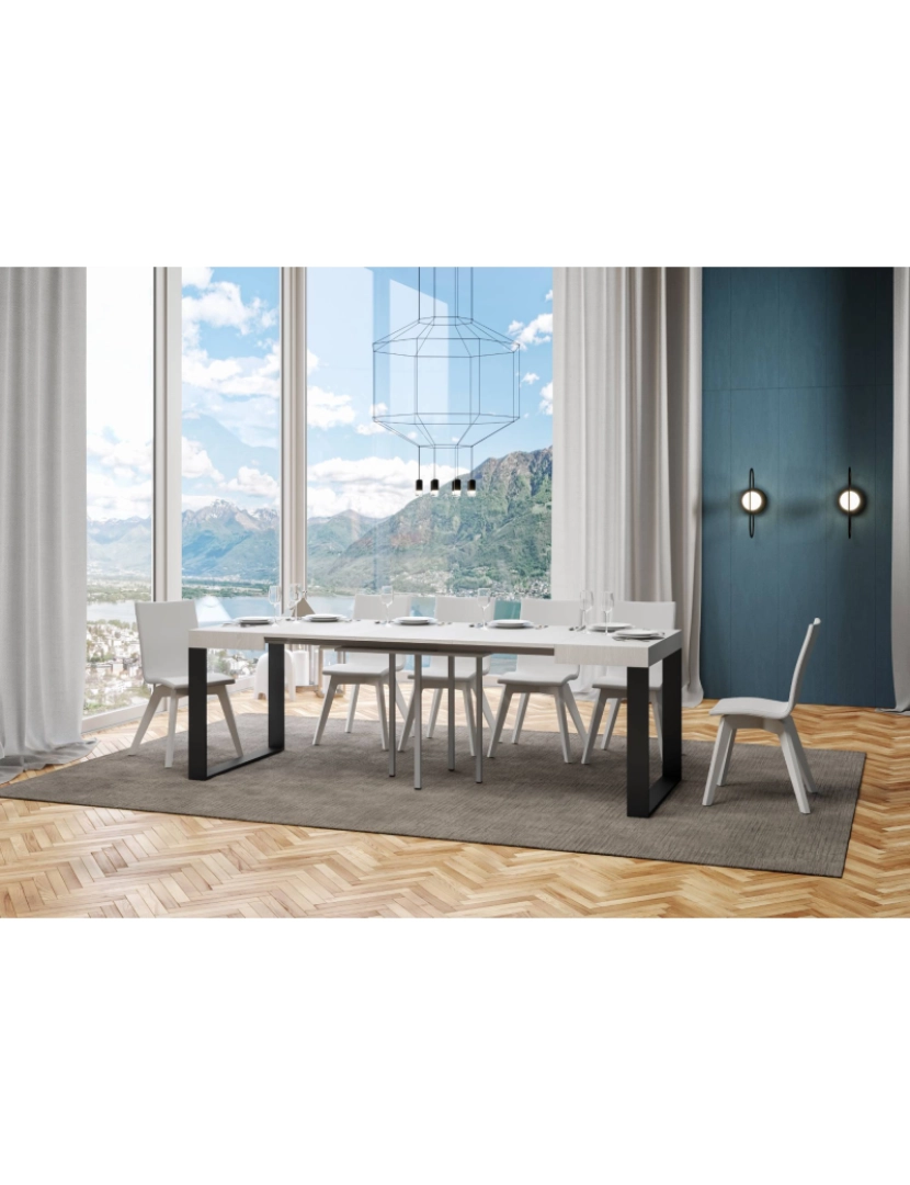 imagem de Mesa de jantar extensível 90x90/246 cm Tecno Cinza Branca quadro Antracite3