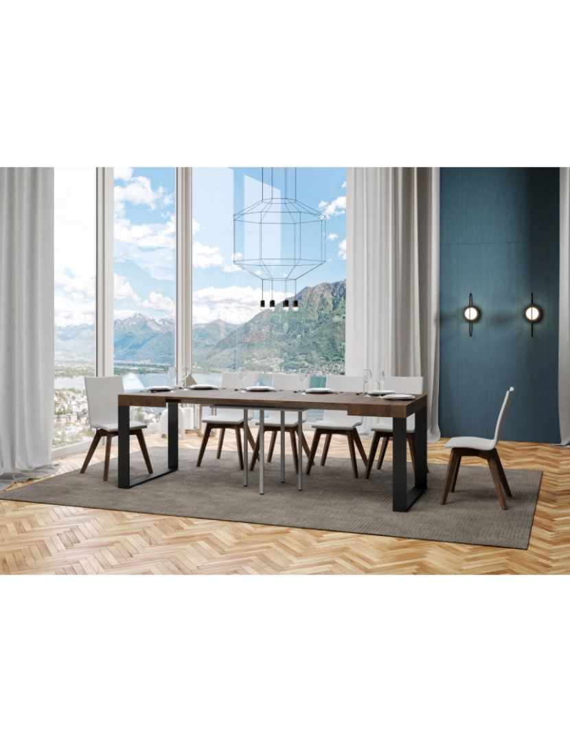 imagem de Mesa de jantar extensível 90x90/246 cm Tecno Nogueira quadro Antracite3