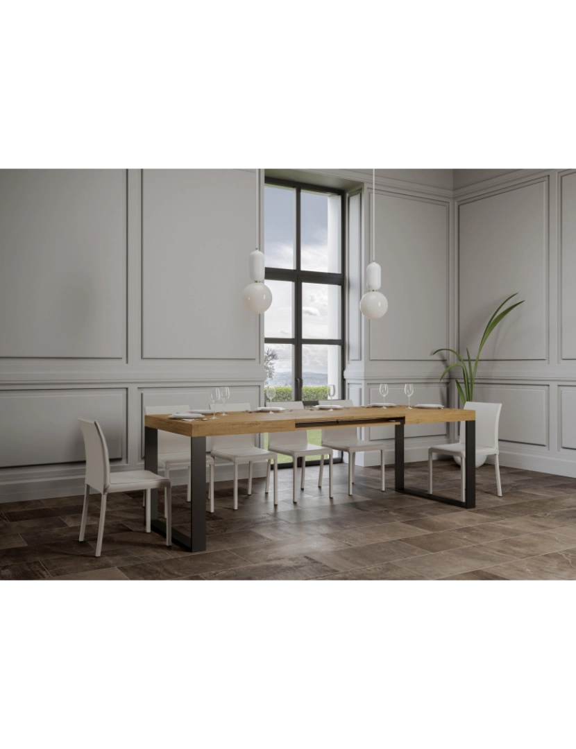 imagem de Mesa de jantar extensível 90x130/234 cm Tecno Carvalho Natural quadro Antracite3