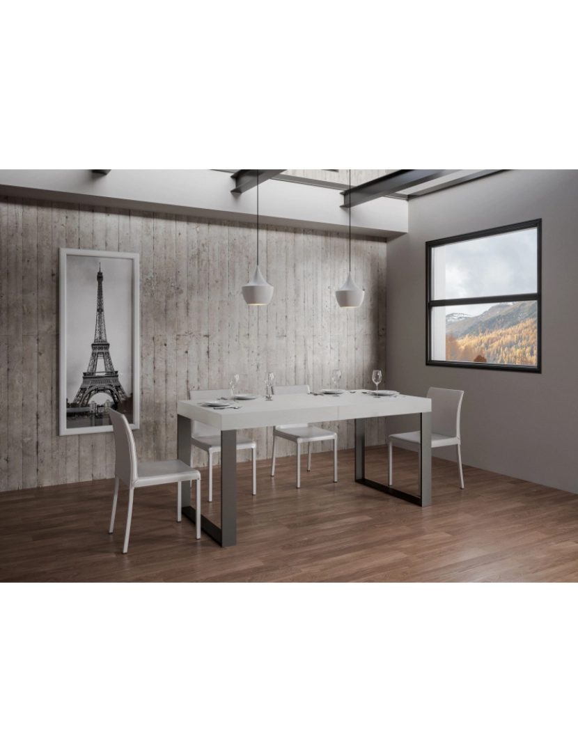 imagem de Mesa de jantar extensível 90x160/264 cm Tecno Cinza Branca quadro Antracite2