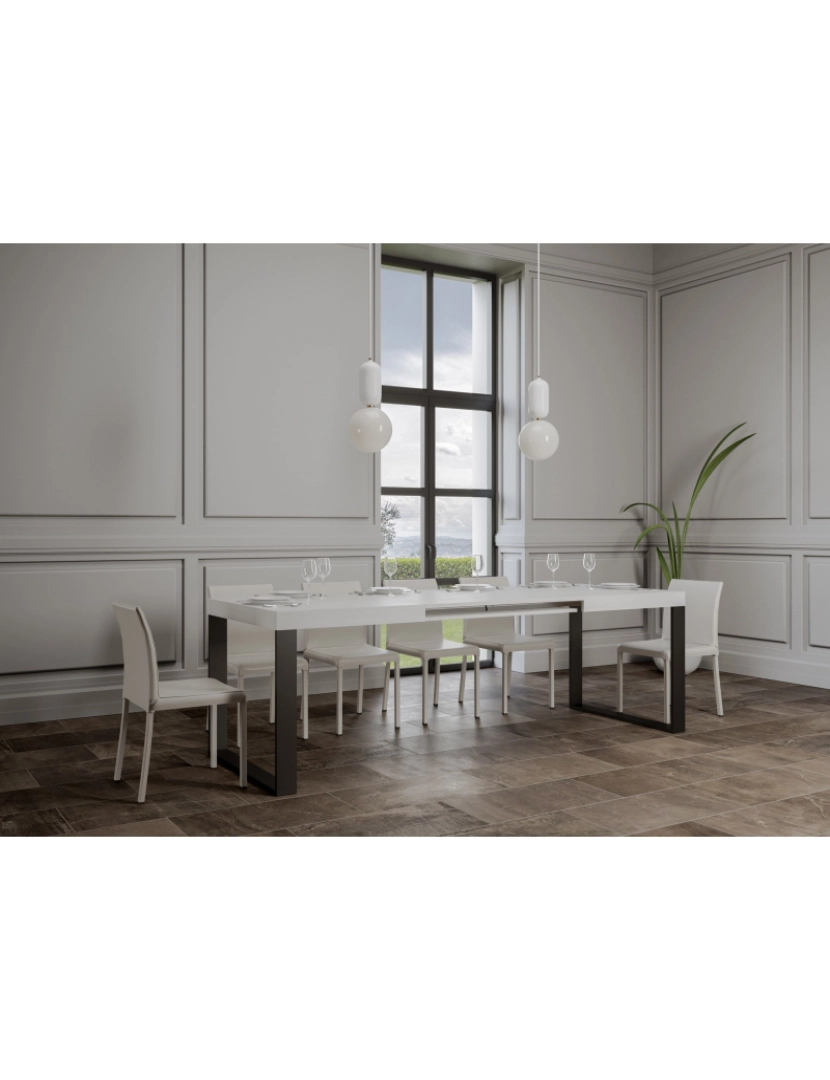 imagem de Mesa de jantar extensível 90x160/264 cm Tecno Cinza Branca quadro Antracite3