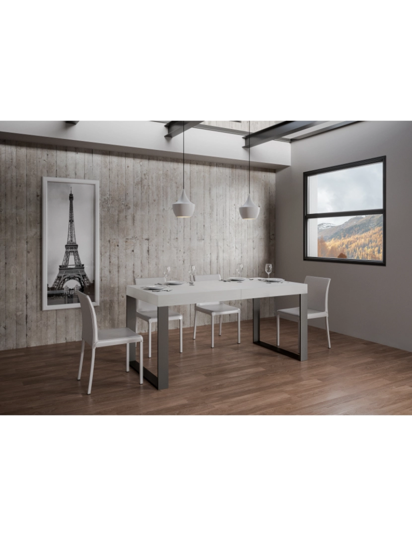 imagem de Mesa de jantar extensível 90x130/390 cm Tecno Cinza Branca quadro Antracite2