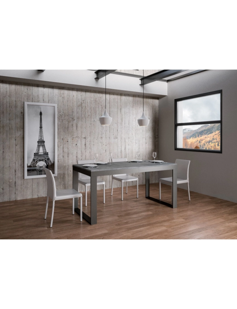 imagem de Mesa de jantar extensível 90x120/224 cm Tecno Evolution Cimento quadro Antracite2