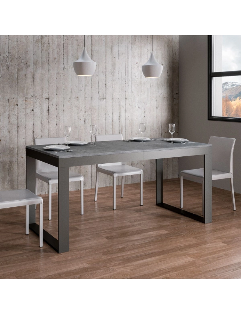 imagem de Mesa de jantar extensível 90x120/224 cm Tecno Evolution Cimento quadro Antracite4