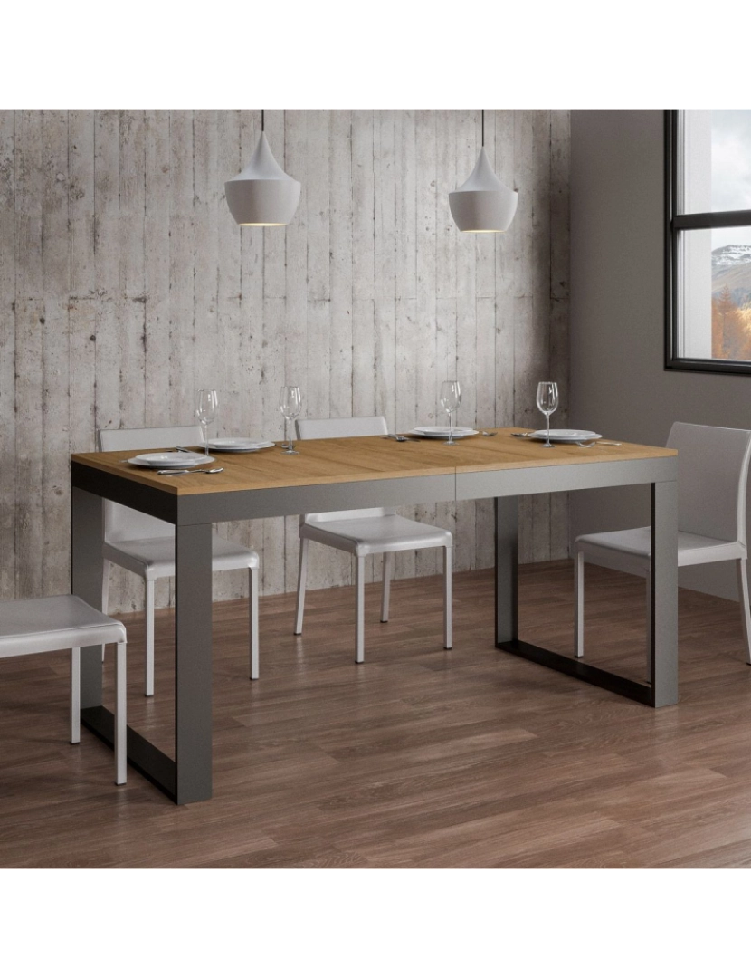 imagem de Mesa de jantar extensível 90x180/284 cm Tecno Evolution Carvalho Natural quadro Antracite4