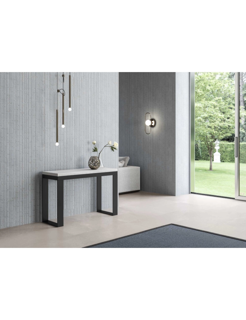 imagem de Mesa de jantar extensível tipo livro 120/200x45/90 cm Tecno Double Cinza Branca quadro Antracite2