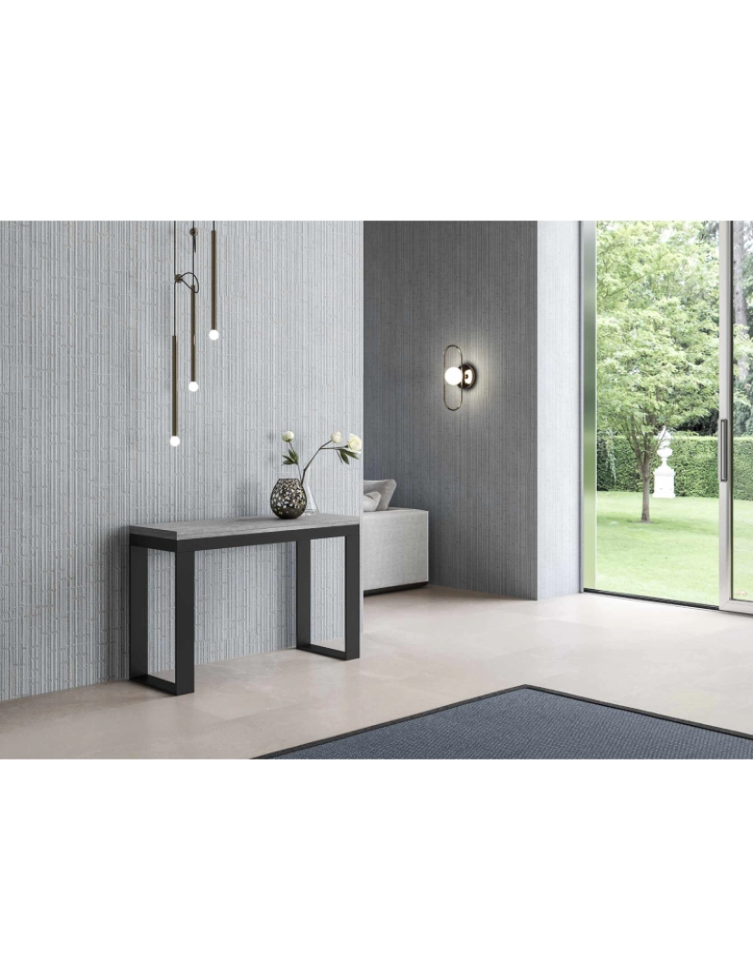 imagem de Mesa de jantar extensível tipo livro 120/200x45/90 cm Tecno Double Cimento quadro Antracite2