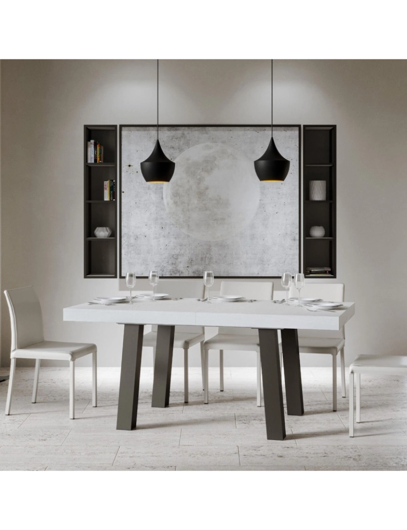 imagem de Mesa de jantar extensível 90x160/264 cm Bridge Cinza Branca quadro Antracite2