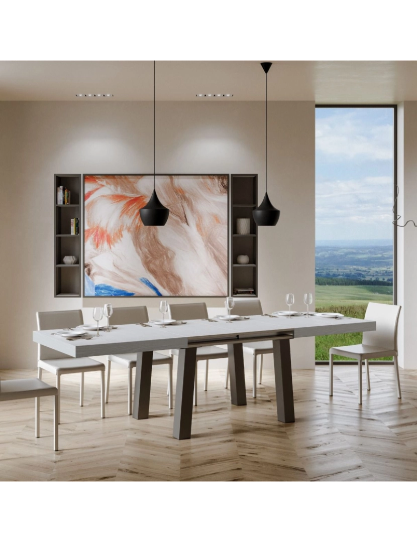 imagem de Mesa de jantar extensível 90x160/264 cm Bridge Cinza Branca quadro Antracite4