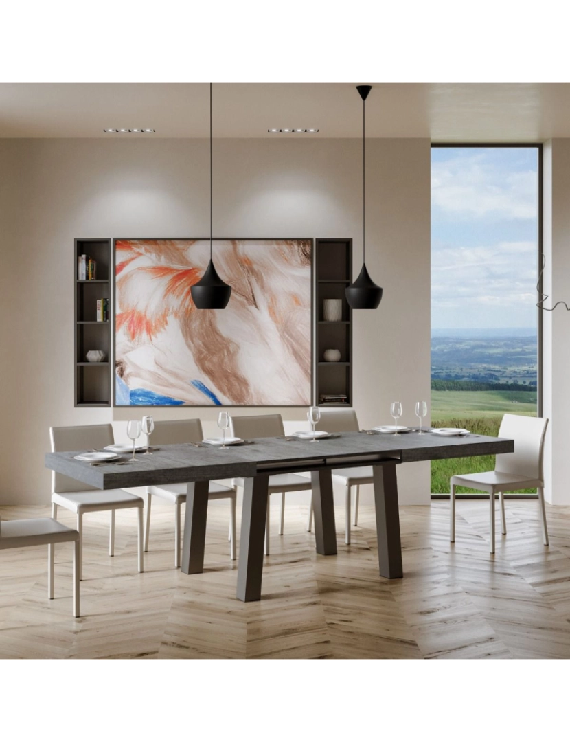 imagem de Mesa de jantar extensível 90x180/284 cm Bridge Cimento quadro Antracite4