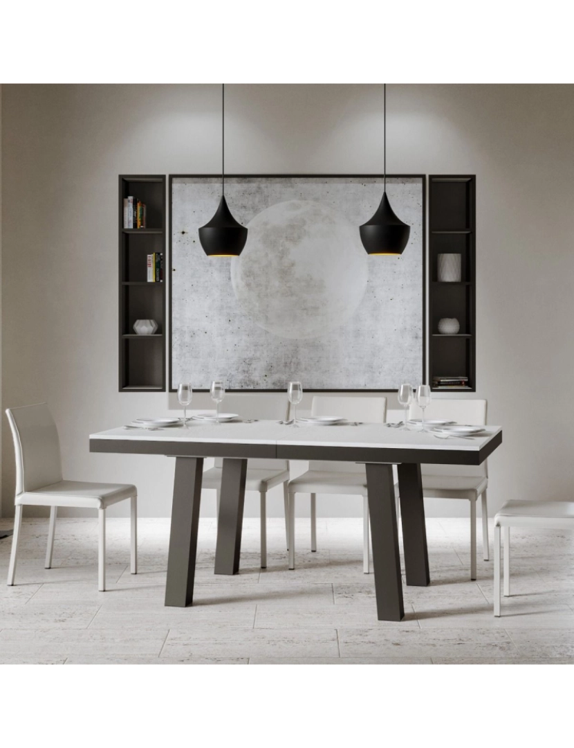 imagem de Mesa de jantar extensível 90x160/420 cm Bridge Evolution Cinza Branca quadro Antracite2