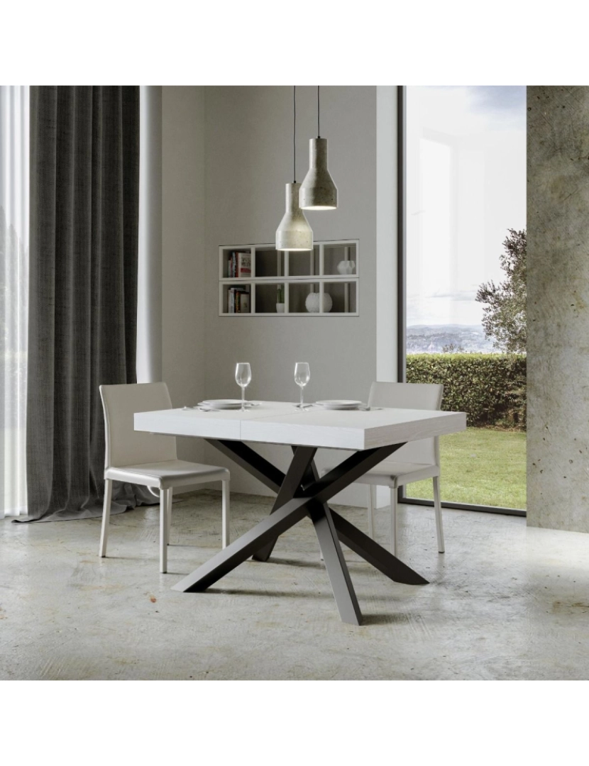 imagem de Mesa de jantar extensível 90x120/224 cm Volantis Cinza Branca quadro Antracite2