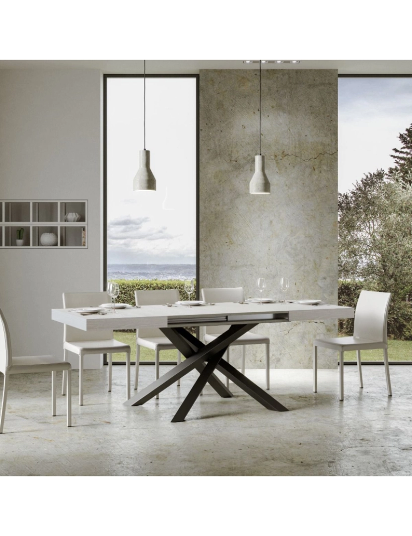 imagem de Mesa de jantar extensível 90x120/224 cm Volantis Cinza Branca quadro Antracite4