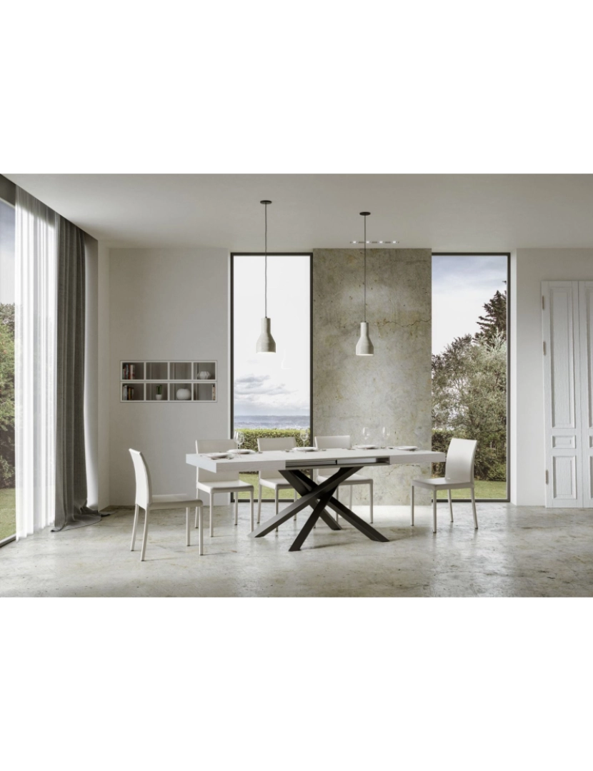 imagem de Mesa de jantar extensível 90x120/224 cm Volantis Cinza Branca quadro Antracite5