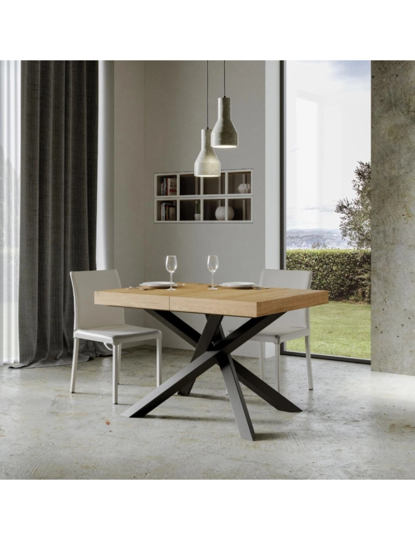 imagem de Mesa de jantar extensível 90x120/224 cm Volantis Carvalho Natural quadro Antracite2