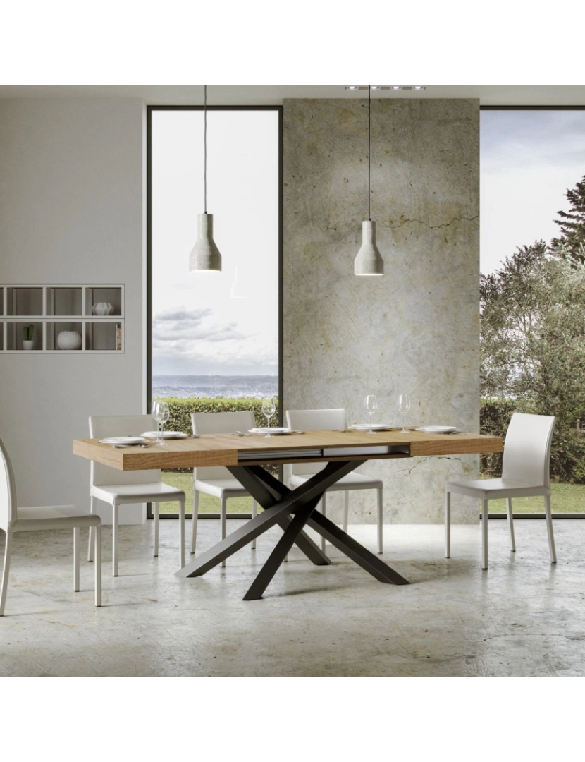 imagem de Mesa de jantar extensível 90x120/224 cm Volantis Carvalho Natural quadro Antracite4