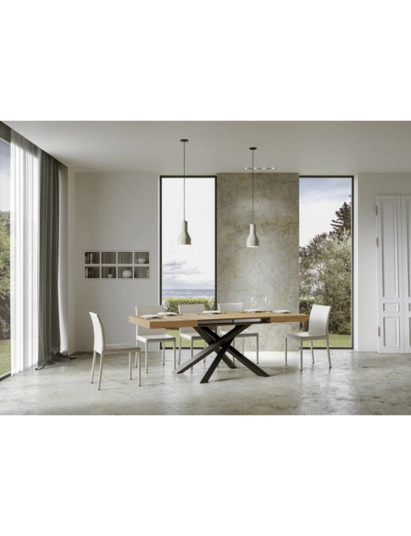 imagem de Mesa de jantar extensível 90x120/224 cm Volantis Carvalho Natural quadro Antracite5