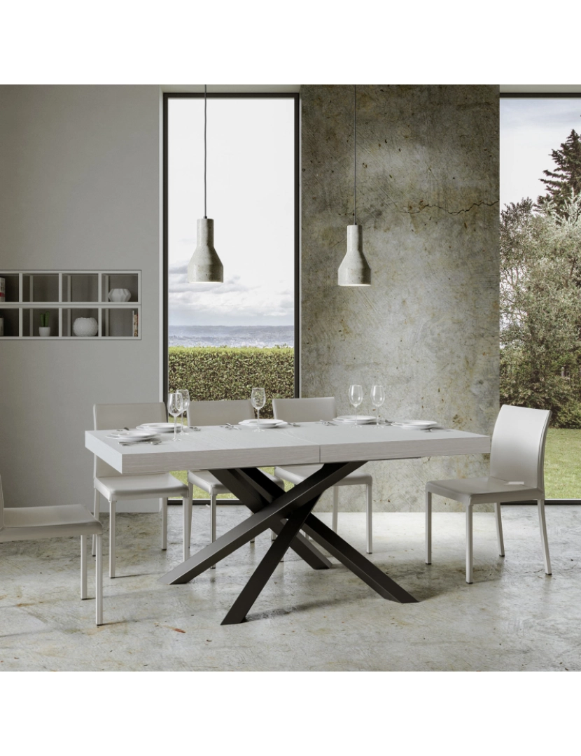 imagem de Mesa de jantar extensível 90x180/284 cm Volantis Cinza Branca quadro Antracite2