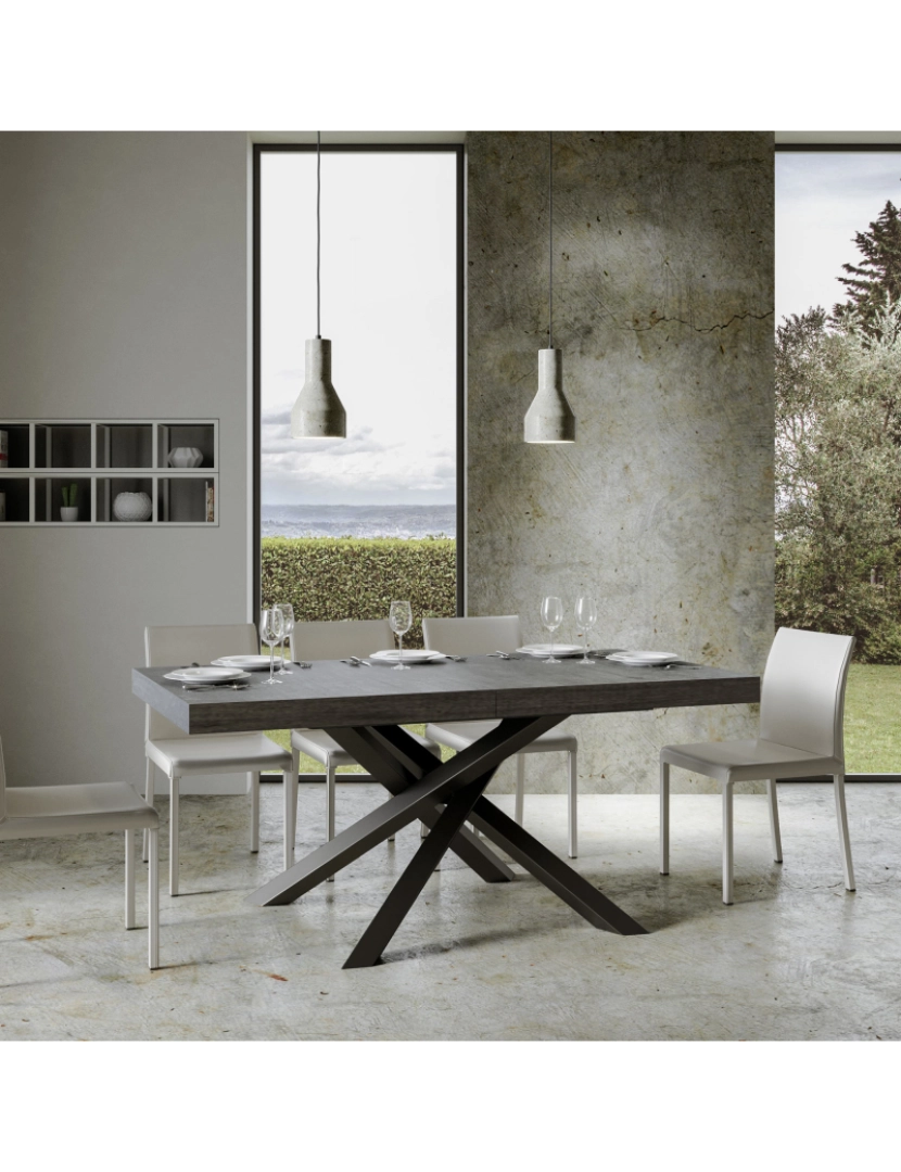 imagem de Mesa de jantar extensível 90x180/284 cm Volantis Cimento quadro Antracite2