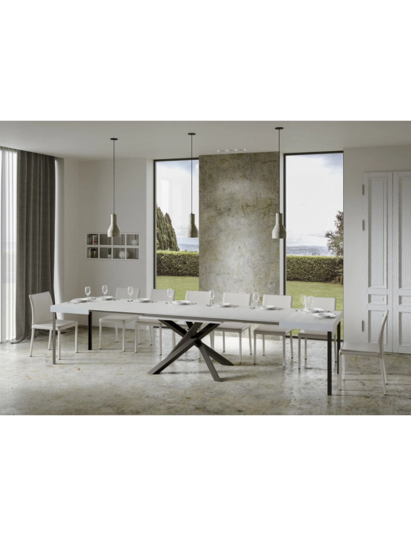 imagem de Mesa de jantar extensível 90x130/390 cm Volantis Cinza Branca quadro Antracite6